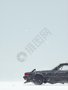 雪地中的黑色轿车图片