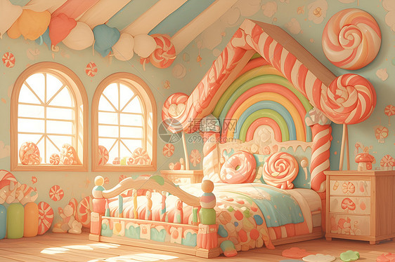 彩虹梦境中的糖果屋图片