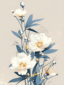 白花蓝叶的花卉艺术图片