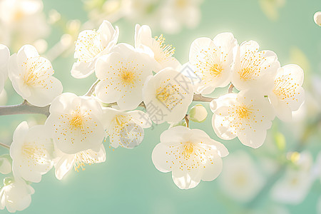 枝上盛开的白色梅花图片