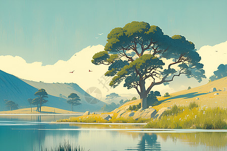 湖山翠谷美丽风景背景图片