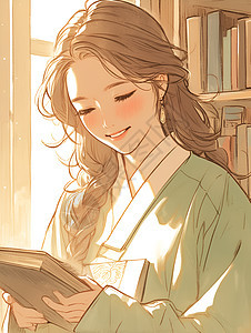 微笑看书的女孩图片