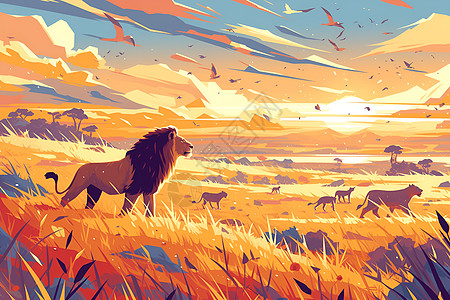 草原上狮群的壮丽景象图片