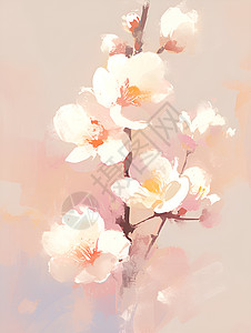 桃花枝映衬的宁静景色图片