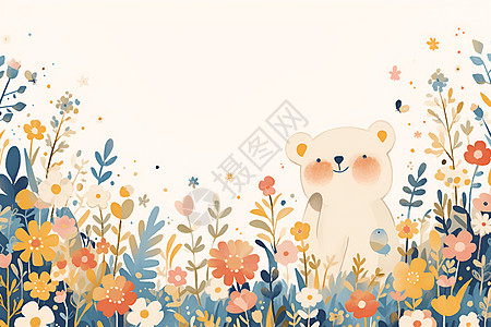 花丛中的熊可爱背景熊高清图片