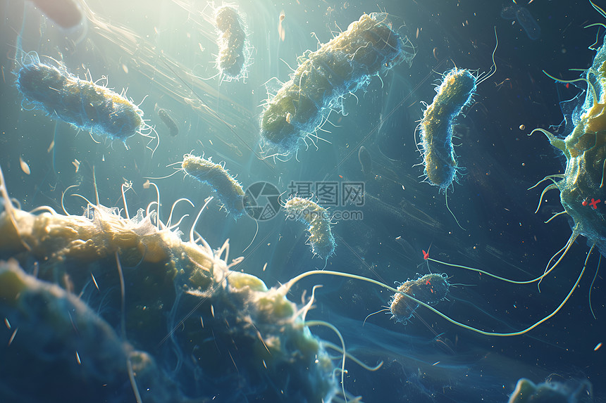 微观景象中的漂浮细菌图片
