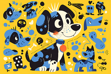 可爱狗狗可爱小狗的涂鸦插画