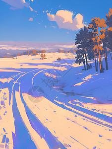 下雪后路上的车辙图片