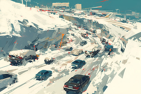白雪皑皑路上的车辆图片