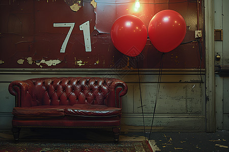 墙前的红色气球图片