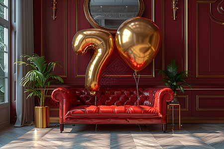 沙发上的数字气球图片