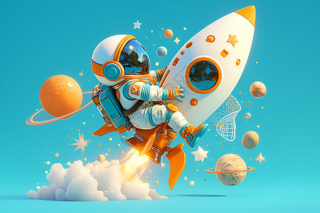 卡通火箭和宇航员背景图片