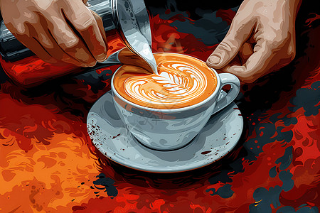 咖啡师细致创作拉花艺术图片