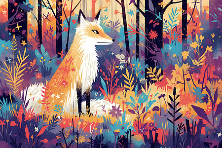 奇幻森林里的可爱狐狸背景图片