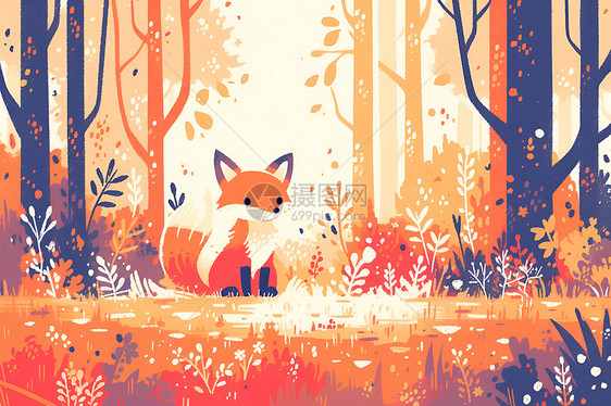 森林草地上的狐狸图片