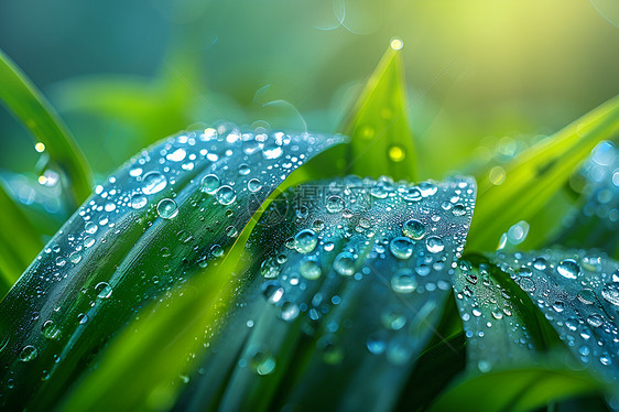 雨滴打湿绿叶图片