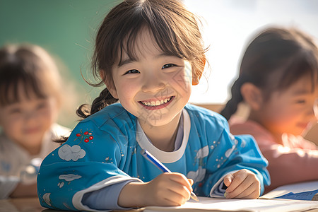 小女孩快乐学习的照片高清图片