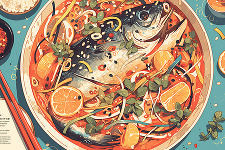 鱼肉美食的诱惑插画