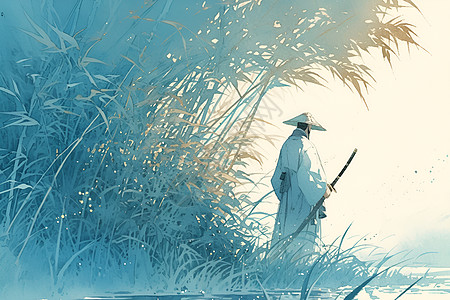 绘画江畔的剑客插画