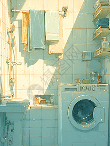 素色毛巾白色的浴室插画