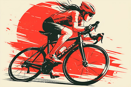 红色自行车女骑手图片