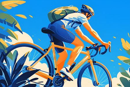 阳光下男子骑着黄色公路自行车图片