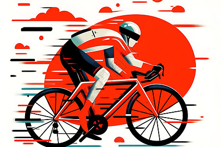 单车骑行者与红色点缀图片