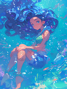 女孩在水里潜水图片