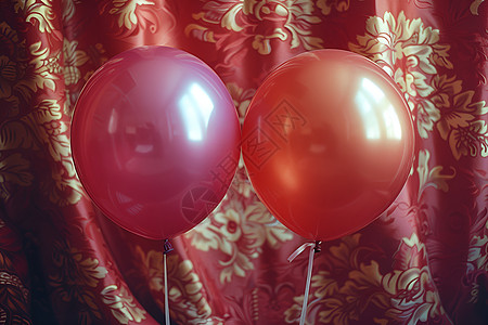 窗帘下的红色气球图片