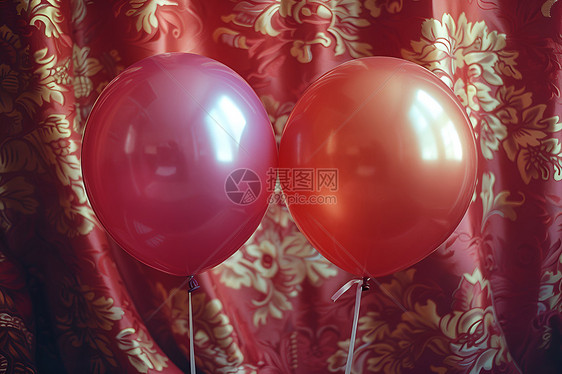 窗帘下的红色气球图片