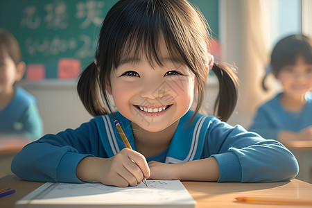 教室里写作业的女孩背景图片