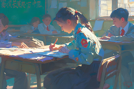 穿着校服学习的女孩图片