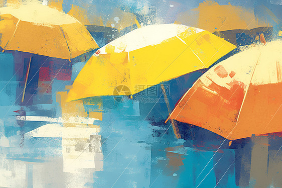 雨中的彩色雨伞图片