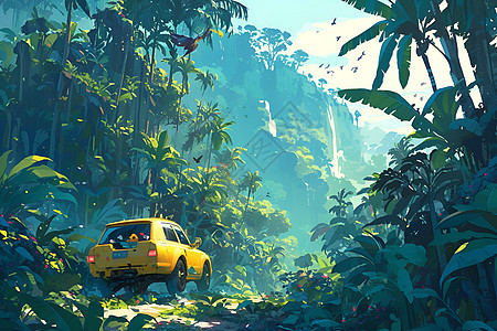 穿越丛林的汽车图片