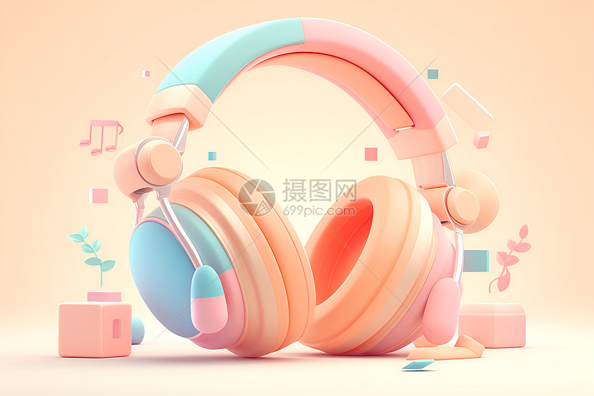 粉红色的耳机图片