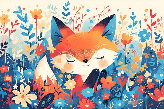 花丛中的狐狸图片