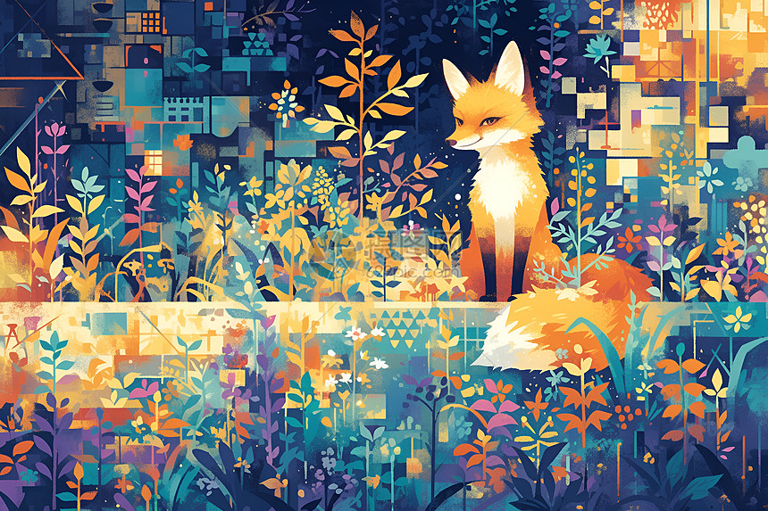 狐狸仙境插画图片