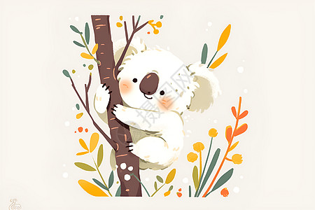 可爱的考拉熊爬上树枝图片