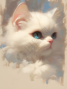 蓝眼白猫插画图片