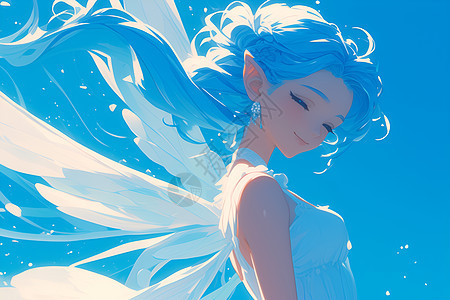 蓝发仙女的梦幻美景图片