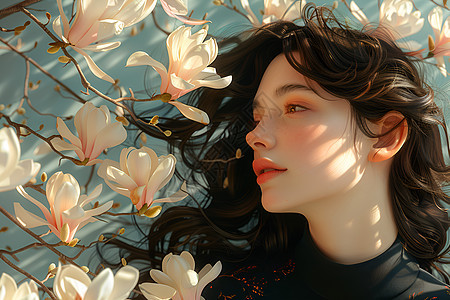 花香少女插画图片