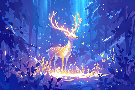 仙境中闪耀的鹿图片