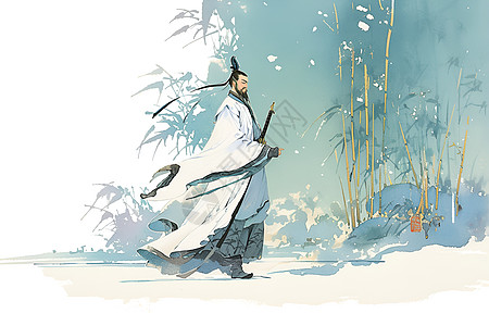 剑客在江畔竹林中图片