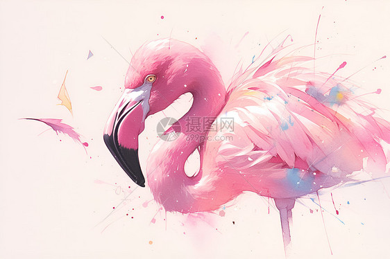 粉红色的火烈鸟插画图片