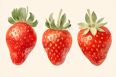 水彩草莓三重奏图片