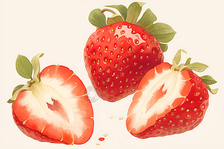 大棚草莓唯美水彩草莓组合插画