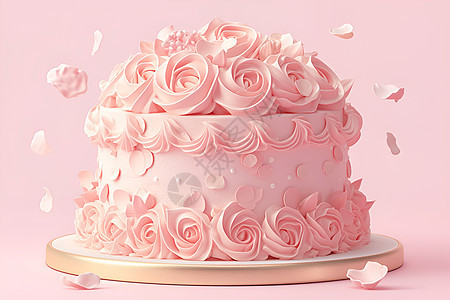 花卉装点的粉色蛋糕图片