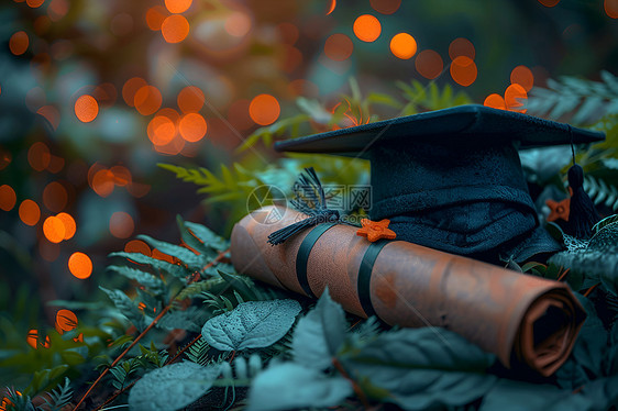 毕业季的毕业帽和证书图片