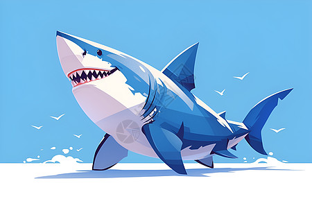 蓝色天空中的微笑鲨鱼图片