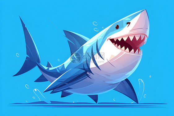 清晰简洁的扁平鲨鱼插画图片